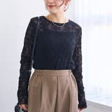 BLACK | カットレース クルーネック 長袖トップス | coen【women】
