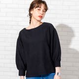 BLACK | ウェーブフライスボートネックプルオーバー | coen【women】