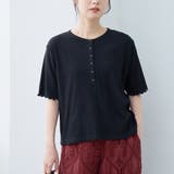 BLACK | メローヘンリーネック リブ半袖ゆるTシャツ | coen【women】