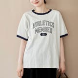LT.GRAY | フロッキーロゴプリントリンガーTシャツ | coen【women】