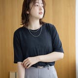BLACK | コットンナイロンシアークルー半袖Tシャツ | coen【women】