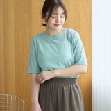 LT.BLUE | コットンナイロンシアークルー半袖Tシャツ | coen【women】