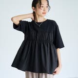 BLACK | 布帛ドッキング 切替ギャザーTシャツ | coen【women】
