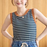 NAVY | カップ付き マルチボーダータンクトップ | coen【women】