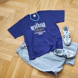 NAVY | フラワーワッフル刺繍 ロゴプリントゆるTシャツ | coen【women】