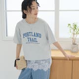 LT.GRAY | 【汗染み軽減 / 接触冷感】裾レースドッキング アソートロゴプリントTシャツ | coen【women】