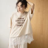 BEIGE | 【汗染み軽減 / 接触冷感】裾レースドッキング アソートロゴプリントTシャツ | coen【women】