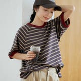 【接触冷感】マルチボーダー ラグランリンガーTシャツ | coen【women】 | 詳細画像1
