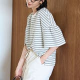 OFF WHITE | マルチボーダー 袖ギャザーフリルワッフル Tシャツ | coen【women】