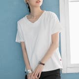 WHITE | ［UVカット機能付き］USAコットンVネックTシャツ# | coen【women】