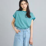 TURQUOISE | USAコットンレトロボーダーフレンチスリーブ | coen【women】