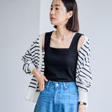 BLACK | カップ付きテレコスクエアタンクトップ | coen【women】