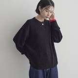 BLACK | カラーメランジワッフルクルーネックニット | coen【women】