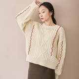 配色メローケーブル編みニットプルオーバー | coen【women】 | 詳細画像2 