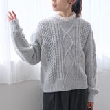 LT.GRAY | 配色メローケーブル編みニットプルオーバー | coen【women】