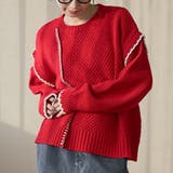 RED | 配色ステッチパッチワークニット | coen【women】