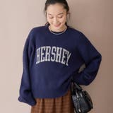 NAVY | フェザーヤーンロゴジャガードニット | coen【women】