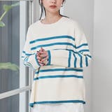 TURQUOISE | パネルボーダークルーネックニット | coen【women】