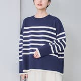 NAVY | パネルボーダークルーネックニット | coen【women】