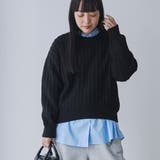 BLACK | 【嬉しい機能性付き】チェーンストライプクルーネックニット | coen【women】