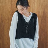 BLACK | チュールテープヤーン Vネックショート丈ニットベスト | coen【women】