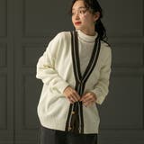 ラインVネックニットカーディガンホワイト | coen【women】 | 詳細画像1 