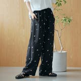 BLACK | 【セットアップ対応】フラワー刺繍イージーワイドパンツ | coen【women】