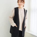 BLACK | リネンタッチノーカラーロングジレ【Youtube紹介アイテム】 | coen【women】