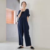 NAVY | サッカーチェックオールインワンサロペット | coen【women】