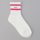 PINK | ライン×ロゴ刺繍 クルーソックス | coen【women】