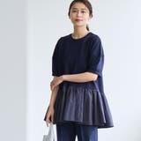 NAVY | 【RONEL】クリアポンチ異素材ドッキングペプラムカットソー | coen【women】