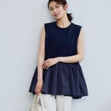 NAVY | 【RONEL】クリアポンチ異素材ドッキングペプラムノースリーブ | coen【women】