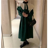 ワンピース ビッグカラー 襟 長袖 Aライン ウエスト ロング きれい | coko.tokyo | 詳細画像15 