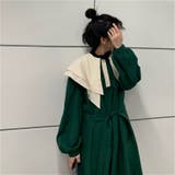 ワンピース ビッグカラー 襟 長袖 Aライン ウエスト ロング きれい | coko.tokyo | 詳細画像4 