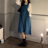 ブルー | ワンピース ブラウス 2点セット 長袖 フリル ウエスト ジャンスカ スクエア | coko.tokyo