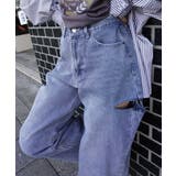 ブルー | ハイウエストカットデザインルーズデニムパンツ | CORNERS 