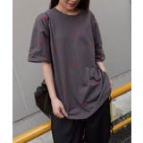 チャコールグレー | ランダムハート刺繡オーバーサイズTシャツ | CORNERS