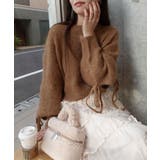 ベージュ | 袖リボン起毛シャギーショートニット | CORNERS