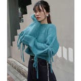 ブルー | 袖リボン起毛シャギーショートニット | CORNERS