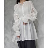 ホワイト | 楊柳リボンギャザーブラウス | CORNERS