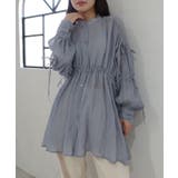 ブルーグレー | 楊柳リボンギャザーブラウス | CORNERS