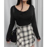 ブラック | Vネックレース付きトップス | CORNERS