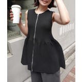 ブラック | フロントZIPペプラムニットベスト | CORNERS