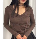 ブラウン | リブレースタイ付トップス | CORNERS 