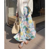 グリーン | サテン花柄ロングスカート | CORNERS 