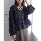 ブルー | コットンフリルリボンブラウス | CORNERS 