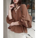 ブラウン | コットンフリルリボンブラウス | CORNERS 