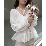 ホワイト | コットンフリルリボンブラウス | CORNERS 