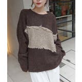 ブラウン | フリンジ配色ふわふわニット | CORNERS