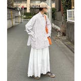 ベージュ | 刺繍ストライプオーバーシャツ | CORNERS 